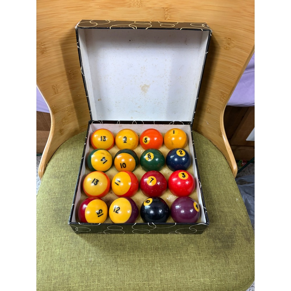 Vintage Billiard Pool Ball Set Numbered Solids and Stripes with Storage Box